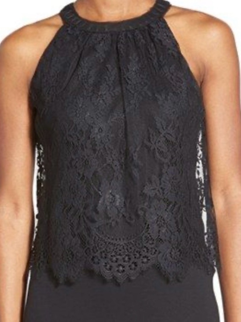 Womens Elie Tahari Black Lace Halter Women's Top Size Medium